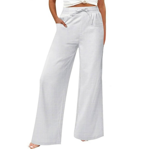 Bovemsi Casual Pants for Women Women's Cotton And Linen Wide Leg With Pockets Boho Palazzo High Waisted Trousers Casual Wide Leg Trousers