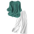 thumbnail image 1 of Bovemsi Casual Pants for Women Women's Embroidered Top And Cotton Linen Long Two Piece Set Casual Wide Leg Trousers with Pockets, 1 of 9