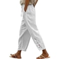 thumbnail image 1 of Bovemsi Casual Pants for Women Women's Fashion Solid Color Cotton Linen Elastic Trousers Beach Line Beach Trousers with Pockets, 1 of 7