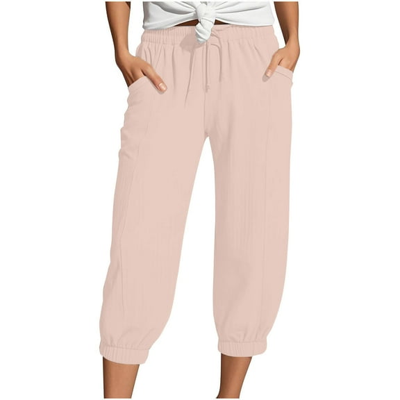 Bovemsi Casual Pants for Women Women's Linen Wide Leg Loose High Waist Beach Haren Pockets Beach Trousers