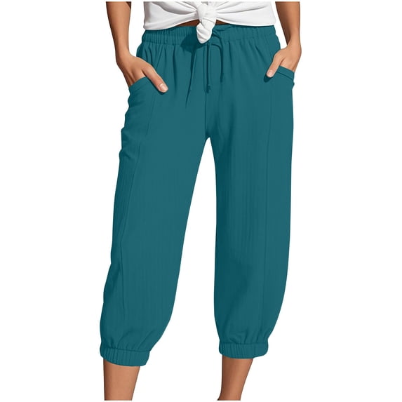 Bovemsi Casual Pants for Women Women's Linen Wide Leg Loose High Waist Beach Haren Pockets Beach Trousers