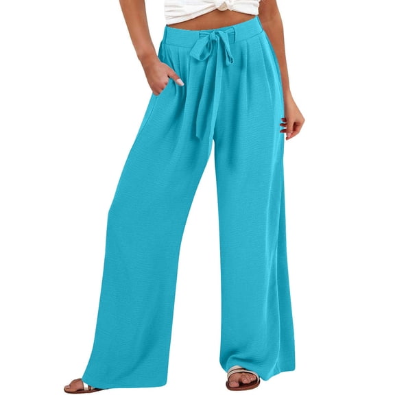 Bovemsi Casual Pants for Women Women's Linen Wide Leg Loose High Waist Beach Haren Pockets Casual Wide Leg Trousers (Available in Plus Size)