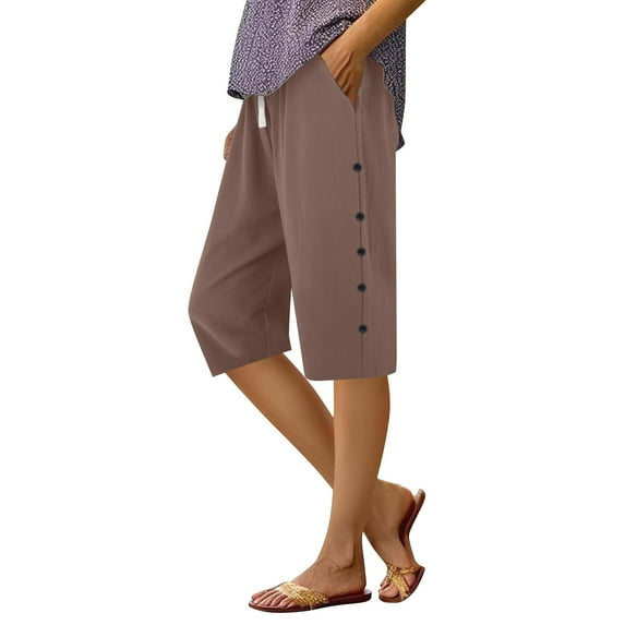 Bovemsi Casual Pants for Women Women's Linen Wide Leg Loose High Waist Beach Haren Pockets for Summer Travel