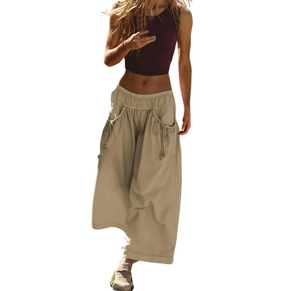 Bovemsi Casual Pants for Women Women's Loose Wide Leg Track Pockets Elastic Waist Hiking Casual Wide Leg Trousers