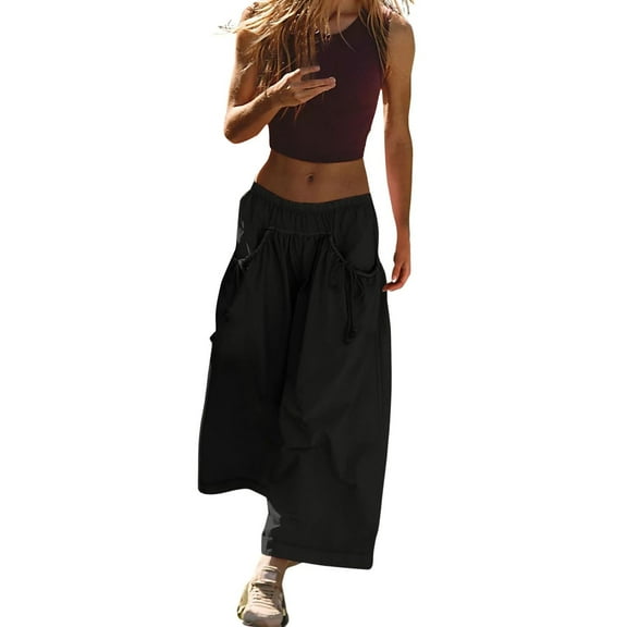 Bovemsi Casual Pants for Women Women's Loose Wide Leg Track Pockets Elastic Waist Hiking Casual Wide Leg Trousers