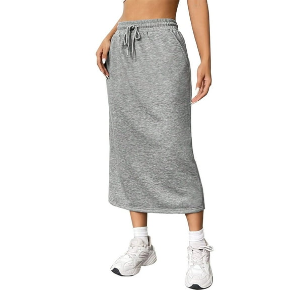 Bovemsi Casual Pants for Women Women's Midi Skirt Drawstring High Waist Skirts With Pockets Casual Wide Leg Trousers