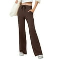 thumbnail image 1 of Bovemsi Casual Pants for Women Women's Solid Color Button Pocket Wide Leg Yoga Beach Trousers with Pockets, 1 of 9