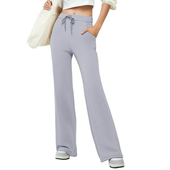 Bovemsi Casual Pants for Women Women's Solid Color Button Pocket Wide Leg Yoga Beach Trousers with Pockets