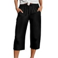 thumbnail image 1 of Bovemsi Casual Pants for Women Womens Daily Elastic Waist Straight Solid Color Pockets 2025/3/4 Length Trousers for Summer Travel, 1 of 4