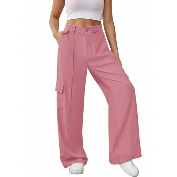 Bovemsi Casual Pants for Women Womens High Waisted Wide Leg Cargo Baggy Dress Work Trousers With 4 Pockets 2025 Trendy Beach Trousers
