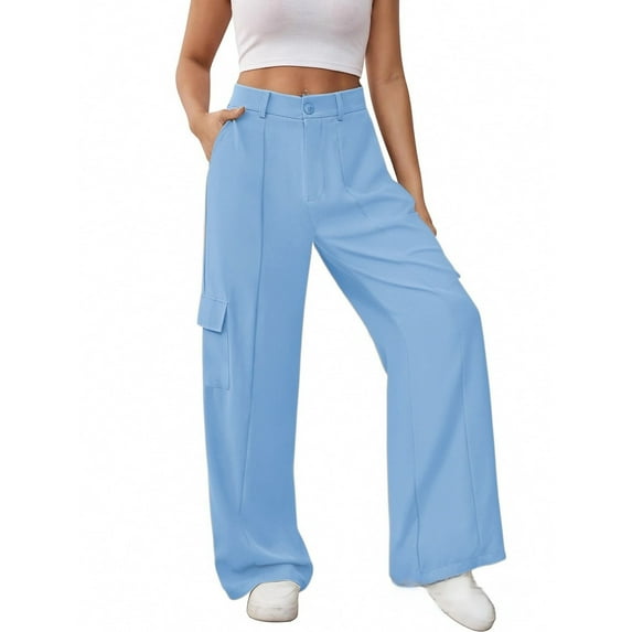 Bovemsi Casual Pants for Women Womens High Waisted Wide Leg Cargo Baggy Dress Work Trousers With 4 Pockets 2025 Trendy Beach Trousers