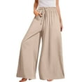 thumbnail image 1 of Bovemsi Casual Pants for Women Womens Wide Leg High Waisted Adjustable Tie Knot Flowy Trousers Beach Palazzo Casual Wide Leg Trousers with Pockets, 1 of 5