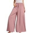 thumbnail image 1 of Bovemsi Casual Pants for Women Womens Wide Leg High Waisted Adjustable Tie Knot Flowy Trousers Beach Palazzo Casual Wide Leg Trousers with Pockets, 1 of 5