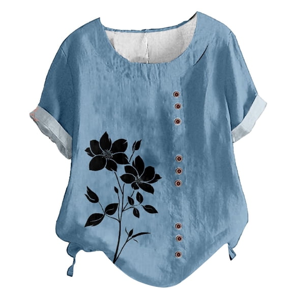 Bovemsi Casual Short Sleeve T Shirt for Women Crewneck Oversized Tops Lightweight Soft, Blue Women's Summer Short Sleeve T-Shirts, M