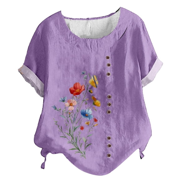 Bovemsi Casual Short Sleeve T Shirt for Women Crewneck Oversized Tops Lightweight Soft, Purple Women's Summer Short Sleeve T-Shirts, L