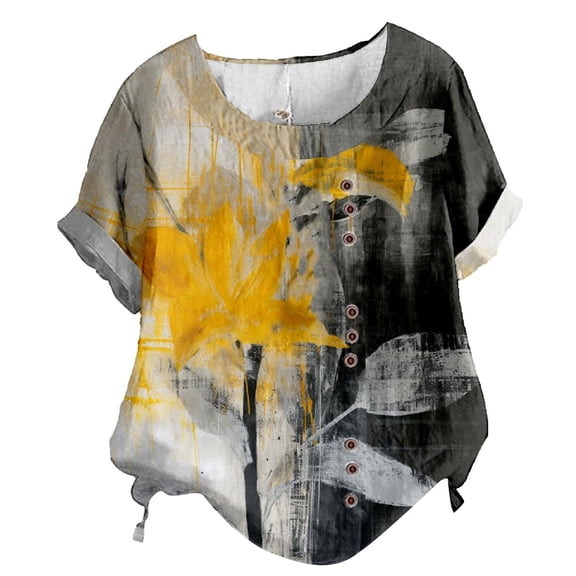 Bovemsi Casual Short Sleeve T Shirt for Women Crewneck Oversized Tops Lightweight Soft, Yellow Women's Summer Short Sleeve T-Shirts, L