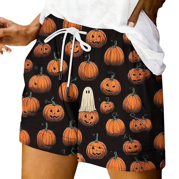 Bovemsi Comfy Shorts for Women Halloween Themed Printed Comfort Shorts Palazzo Pants for Women XXL Orange