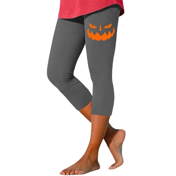 Bovemsi Compression Leggings for Women High Waist Stretchy Halloween Graphic Yoga Pants, 7/8 Length Slim Workout Running Leggings Vacation Outfits for Women XL Gray