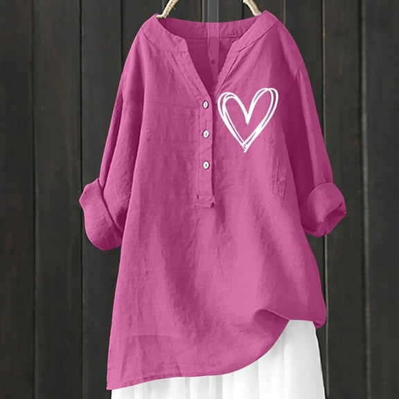 Bovemsi Cotton Linen Shirts for Women V Neck 3/4 Sleeve Loose Tshirt Trendy Blouses Casual Tunic Tops 2025, Pink Summer Women's Long Sleeve T-Shirts, S