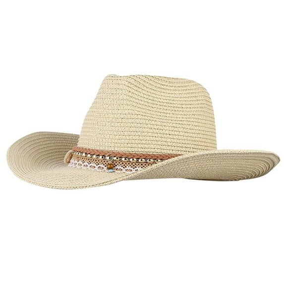 Bovemsi Cowboy Hats for Women and Men Retro Western Riding Hat Leather Belt Wide Brim Cap Wide Brim Sunshade Hat