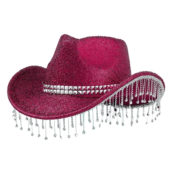 Bovemsi Cowboy Hats for Women and Men With Sequins Pendants Tassels Fashionable Music Dance Elegant Wide Brim Sunshade Hat