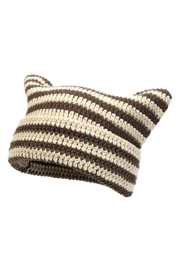 Critter Hat for Women Crochet Hats Handmade Knit Cat Ear Beanie Winter Vintage Goth Critter Cap