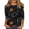 thumbnail image 1 of Bovemsi Cute Summer Tops Breathable Round‑Neck 3/4‑Sleeve Printed Blouse Fashion Outfits Clothes L, 1 of 4