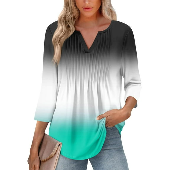 Bovemsi Cute Summer Tops for Women 3/4 Sleeve Blouse Floral Print Tops Casual Pleated Sleeve Shirts, Black Summer Women's Long Sleeve T-Shirts, M