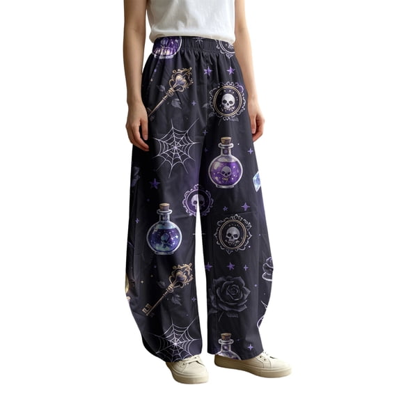 Bovemsi Flowy Pants for Women Wide Leg Barrel Baggy Trousers, Elastic High Waist Casual Pants With Pockets Fashion Outfits Clothes M Multicolor