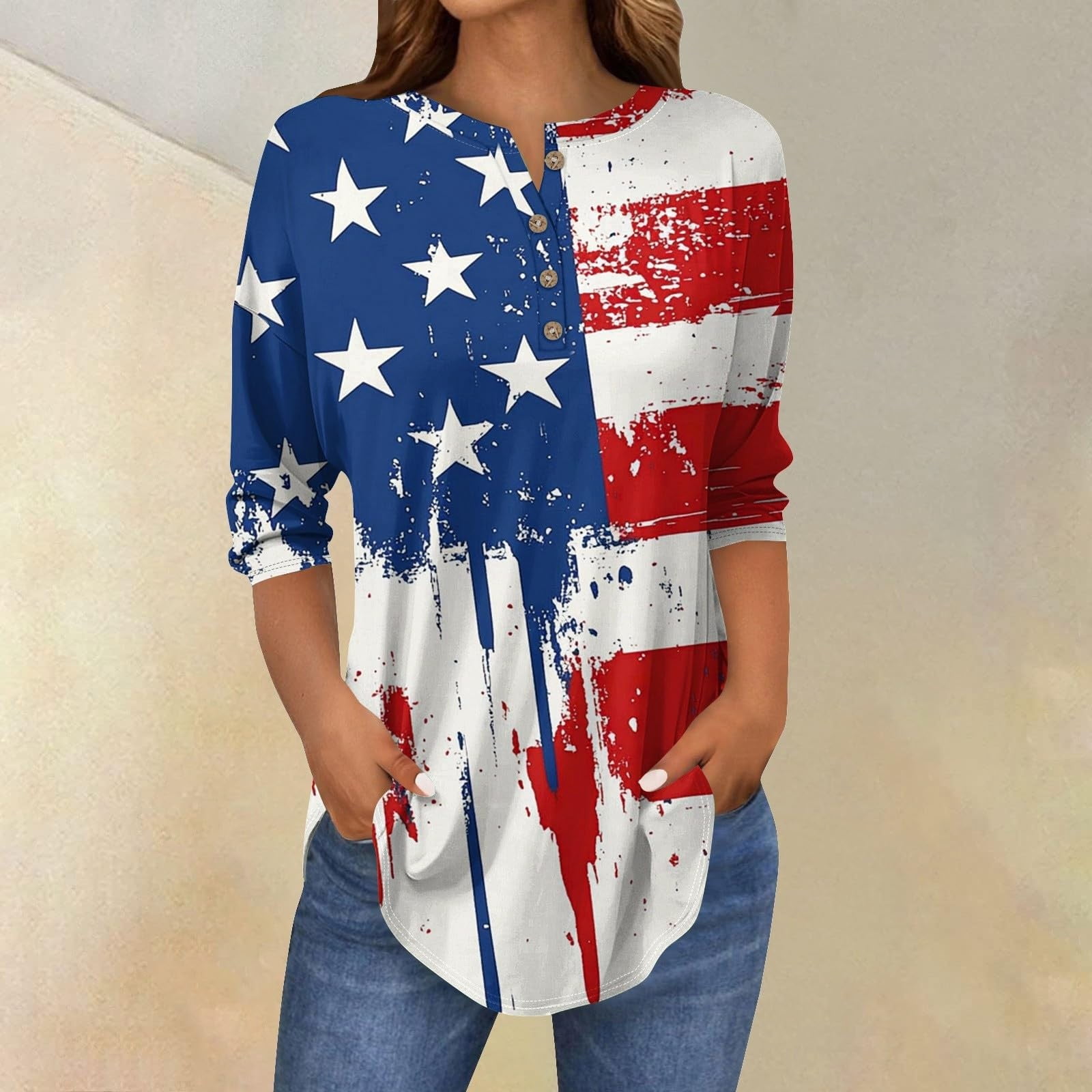 SO ME Fourth Of July Stripe Button Down Vest Top main image 1