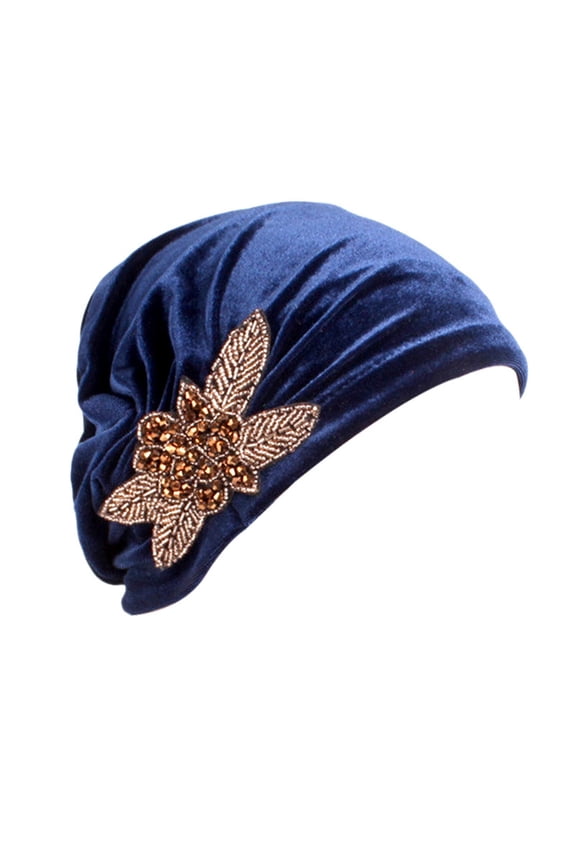 Headscarf for Women's Hair Elegant Soft Velvet Turban Beanie With Beaded Flower Hat Chemo Cancer Loss Ladies Satin Large Hair Scarves