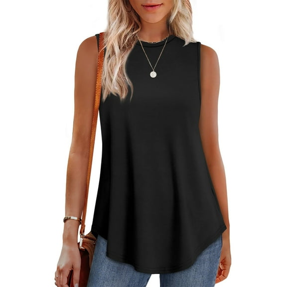 Bovemsi High Neck Tank Tops for Women Loose Fit Sleeveless Top Summer Clothes Womens Tunic Tops To Wear with Leggings, Black Women's Summer Tank Tops, 3XL
