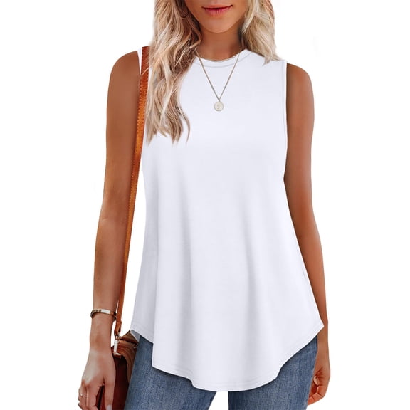 Bovemsi High Neck Tank Tops for Women Loose Fit Sleeveless Top Summer Clothes Womens Tunic Tops To Wear with Leggings, White Women's Summer Tank Tops, S
