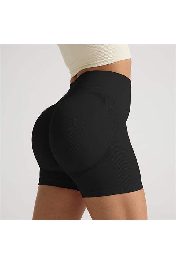 High Waisted Butt Lifting Yoga Shorts for Women - Scrunch Booty Workout Shorts with 4.5" Inseam, Black, M