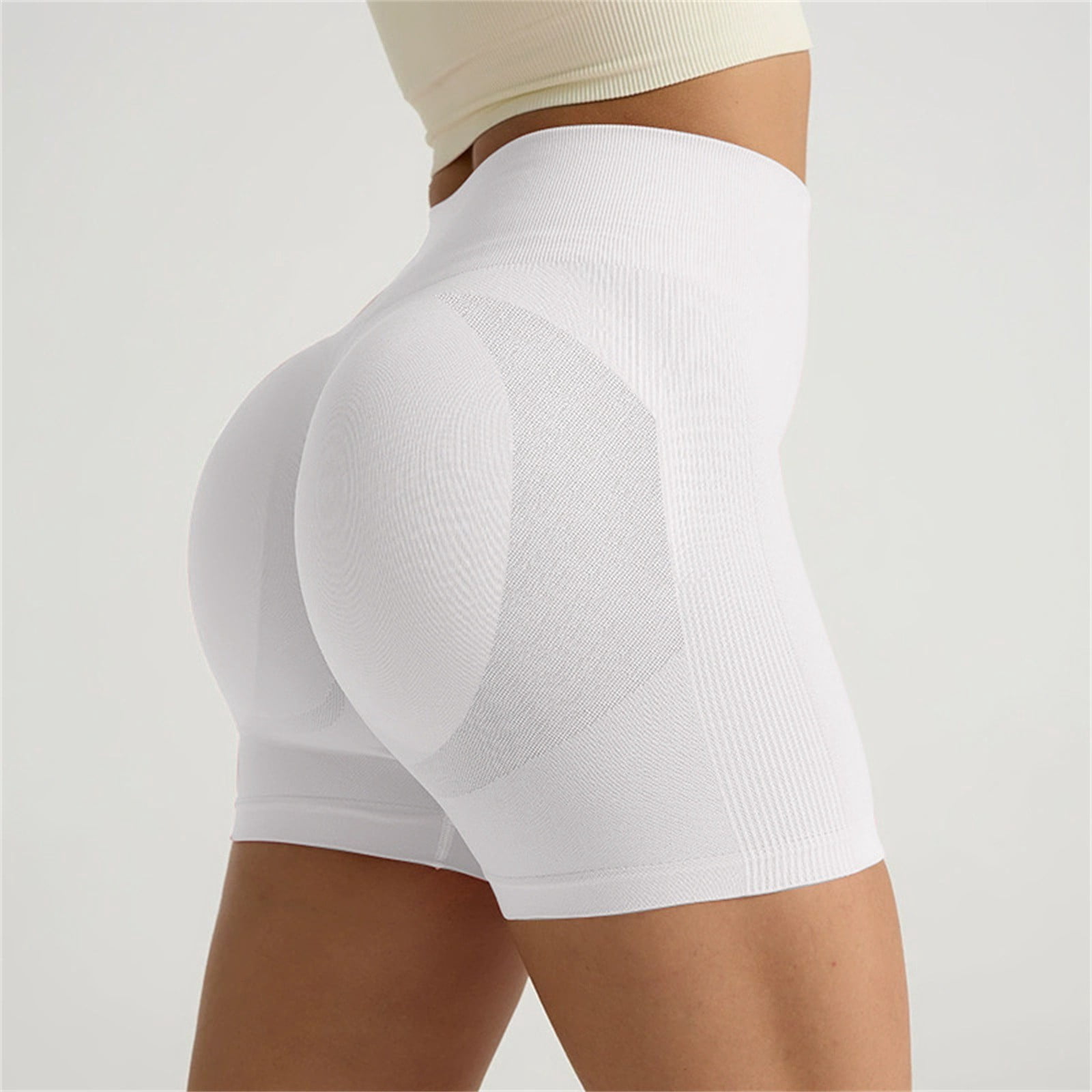 S White Women's V-Back Scrunch Butt Yoga Shorts - High-Waisted Seamless Workout Shorts