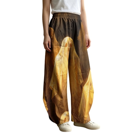 Bovemsi Hiking Pants Women Wide Leg Barrel Baggy Trousers, Elastic High Waist Casual Pants With Pockets Fashion Outfits Clothes L Gold
