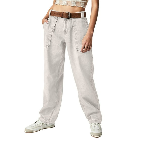 Bovemsi Jeans For Women Trendy High Waisted Wide Leg Stretchy Distressed Denim Pants Baggy Jeans S