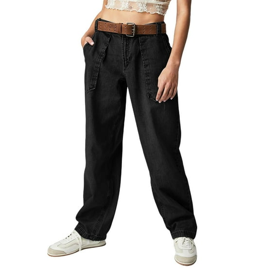 Bovemsi Jeans For Women Trendy High Waisted Wide Leg Stretchy Distressed Denim Pants Baggy Jeans S