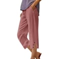 thumbnail image 1 of Bovemsi Linen Pants Women 2025 Pants Casual Summer Elastic High Waist Linen Pant Straight Leg Cropped Trouser Hiking Pants, 1 of 4
