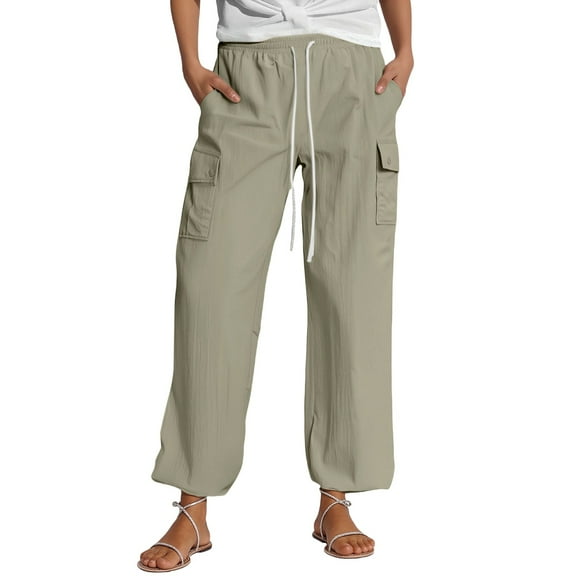 Bovemsi Lounge Pants Women Straight Tube Multi Pocket Sports High Waisted Drawstring Street Style Ankle Binding Pants Hiking Pants