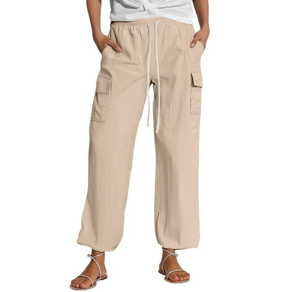 Bovemsi Lounge Pants Women Straight Tube Multi Pocket Sports High Waisted Drawstring Street Style Ankle Binding Pants Hiking Pants
