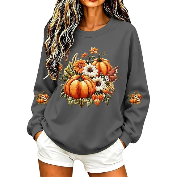 Bovemsi Oversized Sweatshirt for Women Stretchy Fall Cute Pumpkin Graphic Crewneck Long Sleeve Casual M