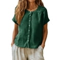 thumbnail image 1 of Bovemsi Oversized Tshirts for Women Comfort Linen Cotton Blend Short Sleeve Button Loose Fit Tops for Women Trendy L, 1 of 5