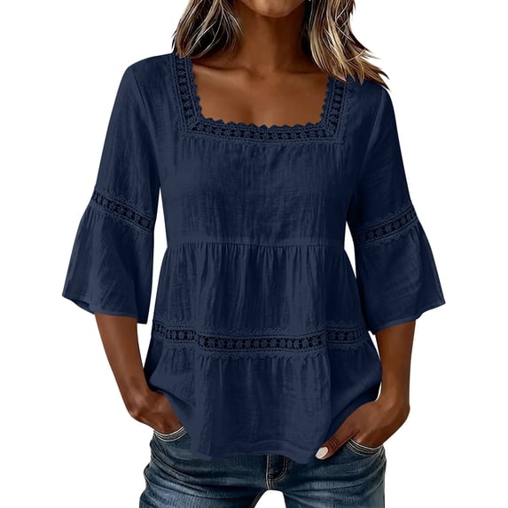 Bovemsi Oversized Tshirts for Women Comfort Round Neck 3/4 Sleeve Pleated Front Printed Trendy Tops for Women Trendy XXL