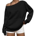 thumbnail image 1 of Bovemsi Plain T Shirts for Women Off The Shoulder Sweatshirt Trendy Oversized Cute Sweatshirts Fall Travel Hoodie With Pocket Funny T Shirts, 1 of 9