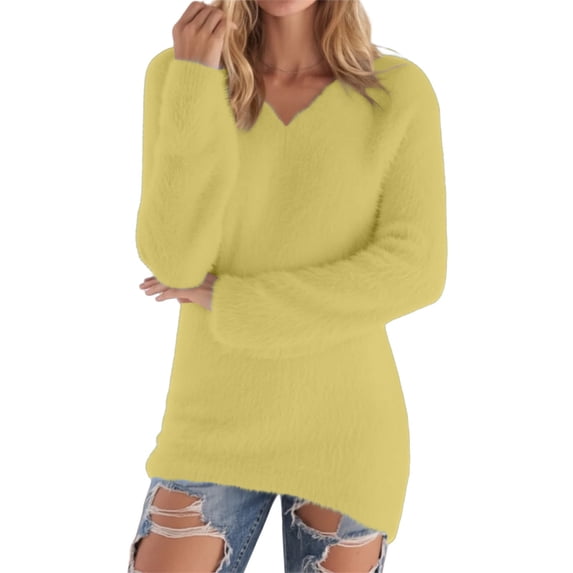 Bovemsi Plain T Shirts for Women Women's Fashionable Long Sleeve Pullovers Loose Fuzzy Jumper Sweater Graphic T Shirts