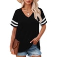 thumbnail image 1 of Bovemsi Plus Size V Neck T Shirts Women Short Sleeve Tops Casual Summer Tshirts Loose Fit Tee, Black Women's Summer Short Sleeve T-Shirts, 4XL, 1 of 4
