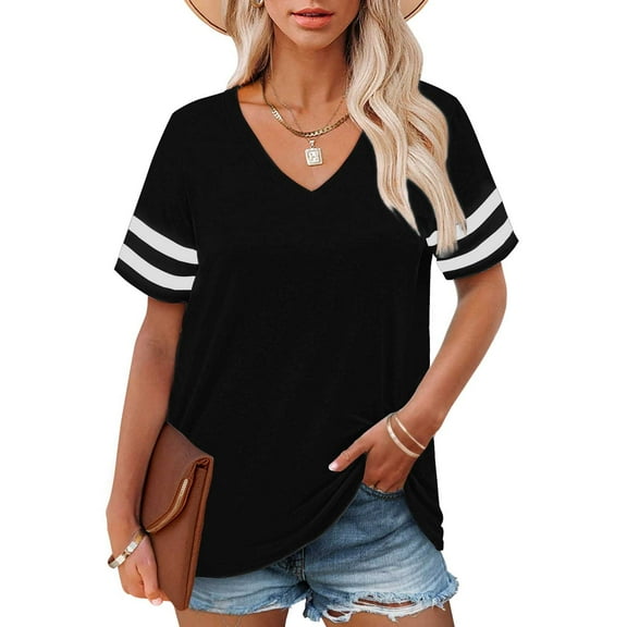 Bovemsi Plus Size V Neck T Shirts Women Short Sleeve Tops Casual Summer Tshirts Loose Fit Tee, Black Women's Summer Short Sleeve T-Shirts, L