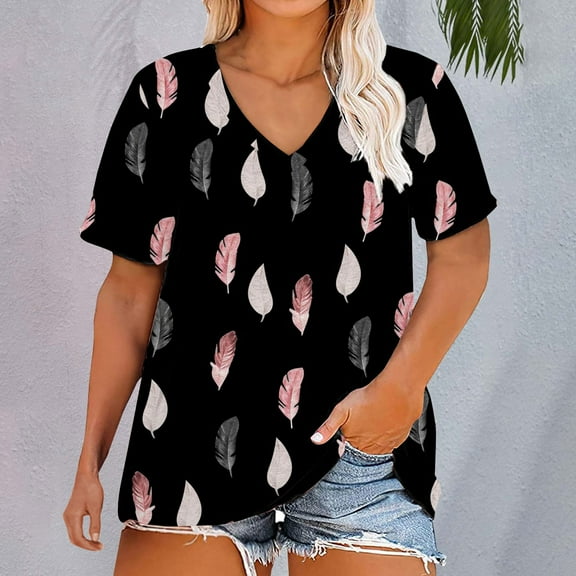 Bovemsi Plus Size V Neck T Shirts Women Short Sleeve Tops Casual Summer Tshirts Loose Fit Tee, Black Women's Summer Short Sleeve T-Shirts, L