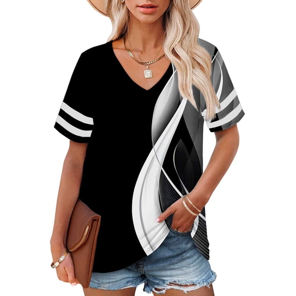 Bovemsi Plus Size V Neck T Shirts Women Short Sleeve Tops Casual Summer Tshirts Loose Fit Tee, Black Women's Summer Short Sleeve T-Shirts, XXL